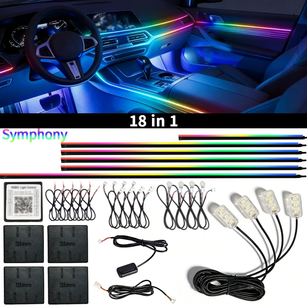 18IN1 Full Color Streamer Car Ambient Lights RGB 64 Color Universal LED Interior