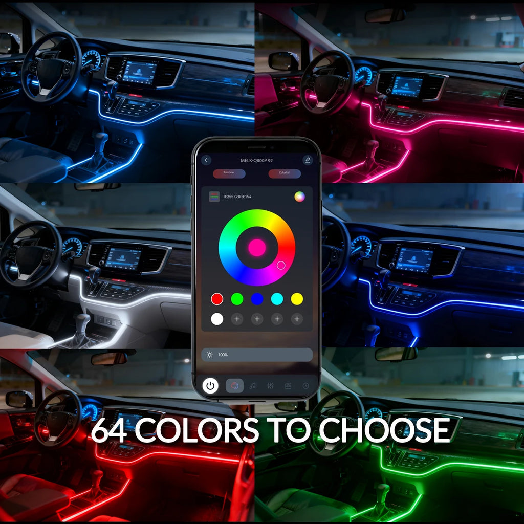 18IN1 Full Color Streamer Car Ambient Lights RGB 64 Color Universal LED Interior