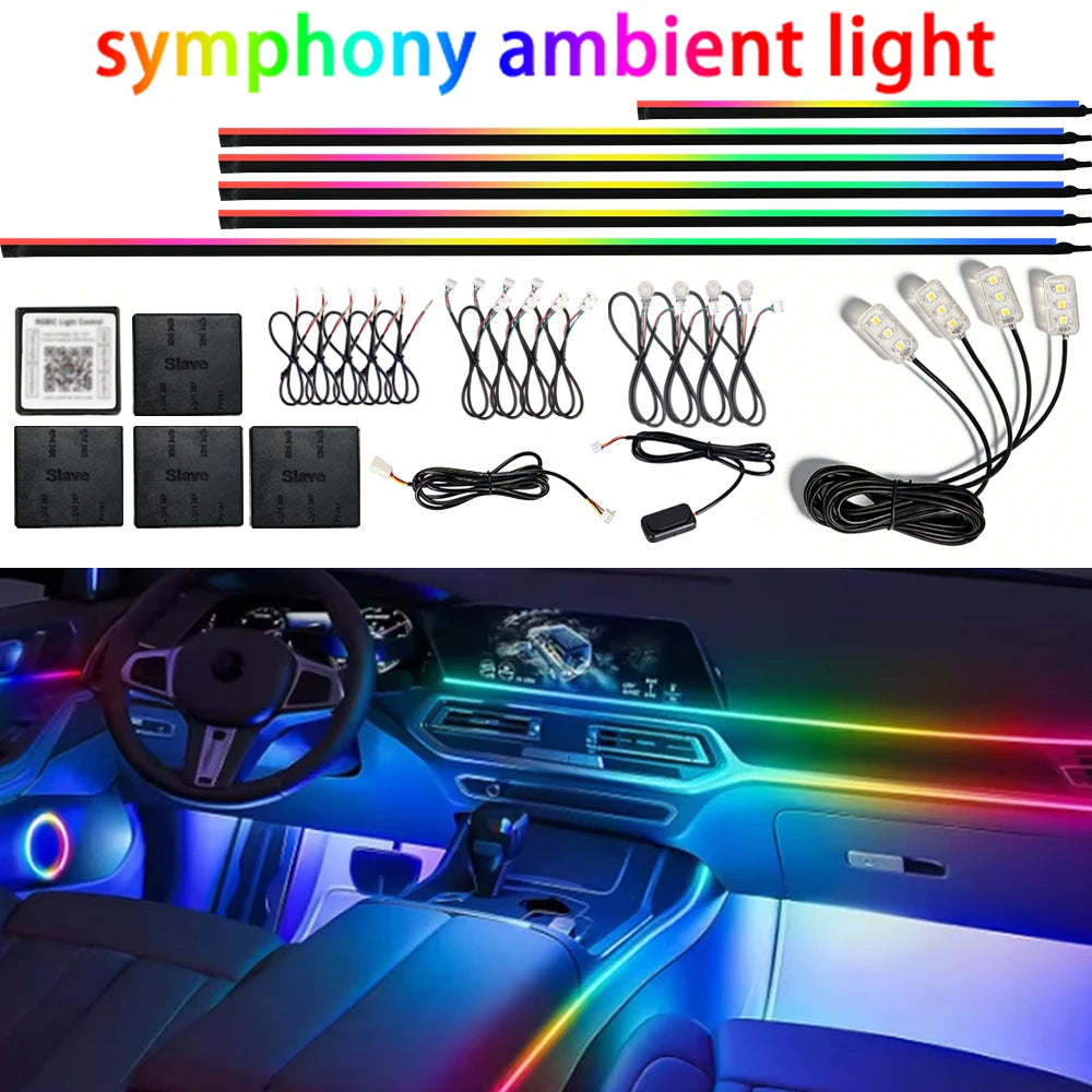 18IN1 Full Color Streamer Car Ambient Lights RGB 64 Color Universal LED Interior
