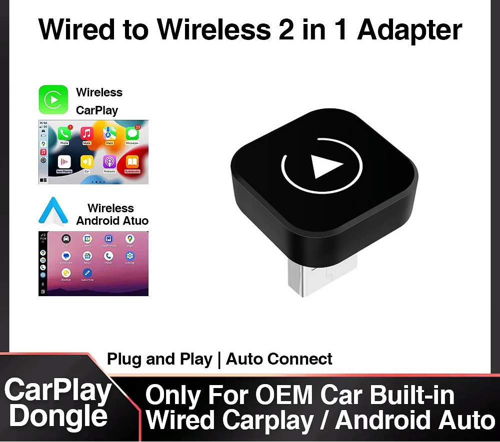 2in1 Wireless CarPlay Dongle Wireless Android Auto Adapter For Car With Wired CarPlay