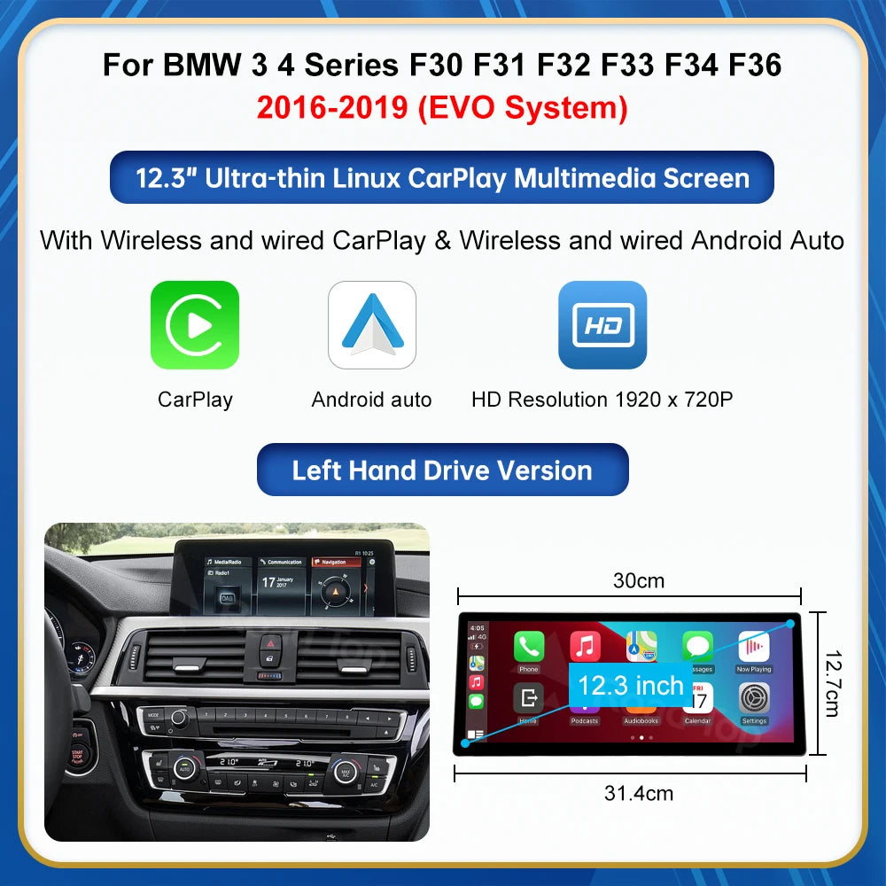 12.3 screen For BMW Series 1 2 3 4 F20 F21 F22 F45 F30 F31 F32 F33 F45 NBT EVO Carplay Touch Screen