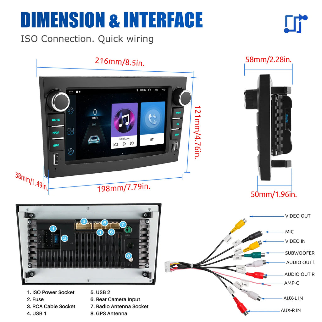 Black colour Vaxhaull Corsa Carplay 2006-2014