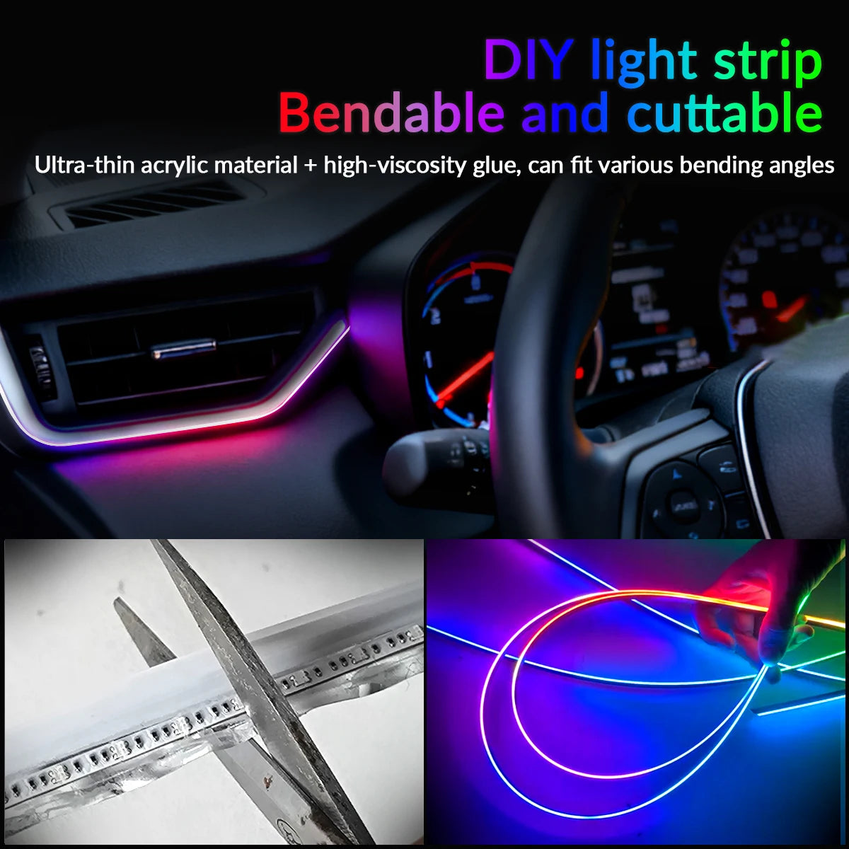 18IN1 Full Color Streamer Car Ambient Lights RGB 64 Color Universal LED Interior