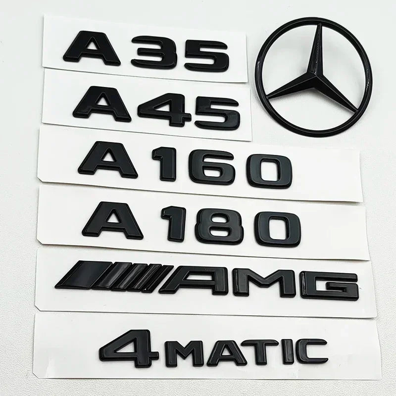 3D ABS Black A35 A45 A160 A180 A200 A250 Logo Letters 4MATIC Badge For Mercedes Benz W176 W177 Car Rear Star Sticker AMG Emblem