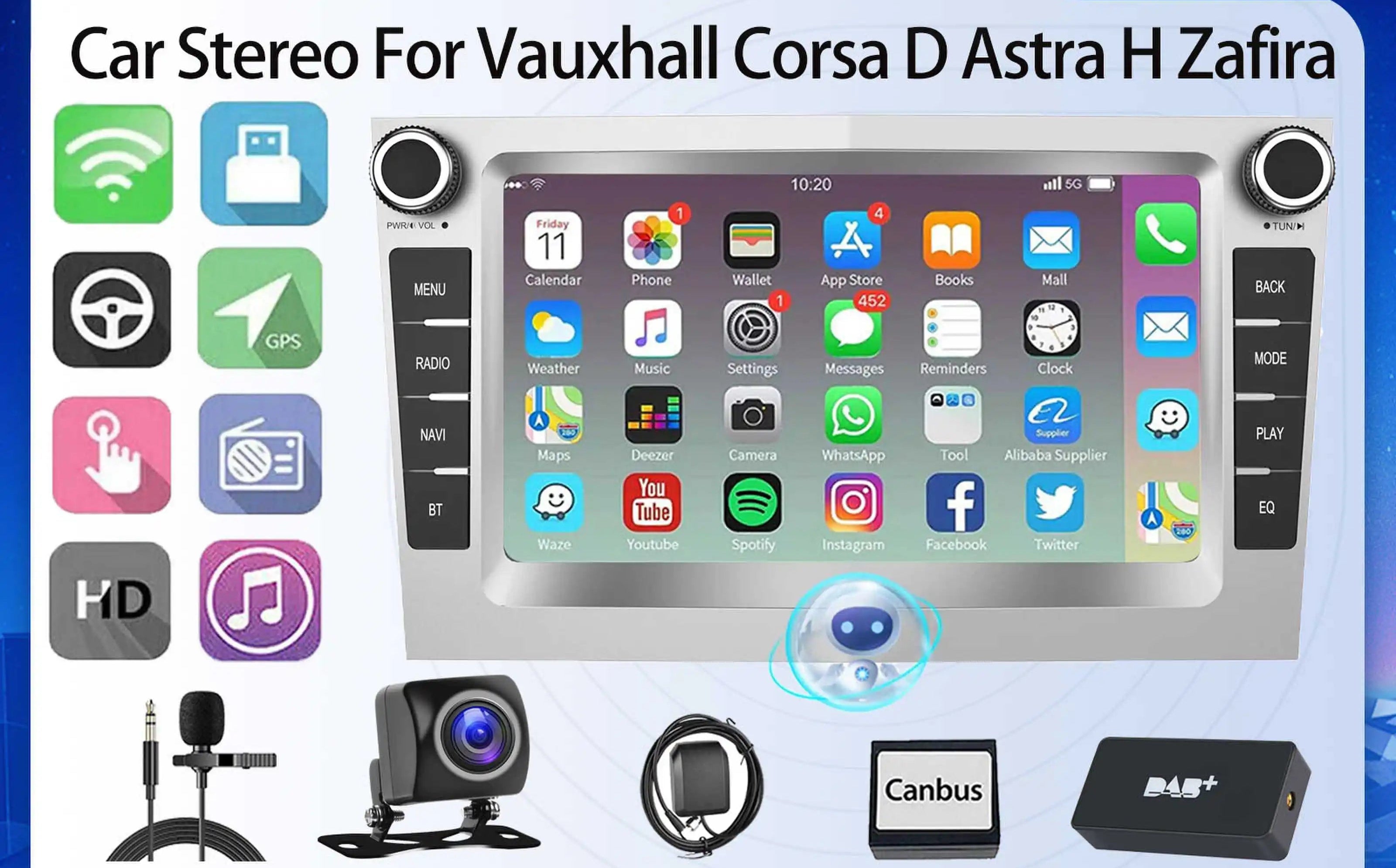 Grey Colour For Vauxhall Corsa Carplay 2006-2014