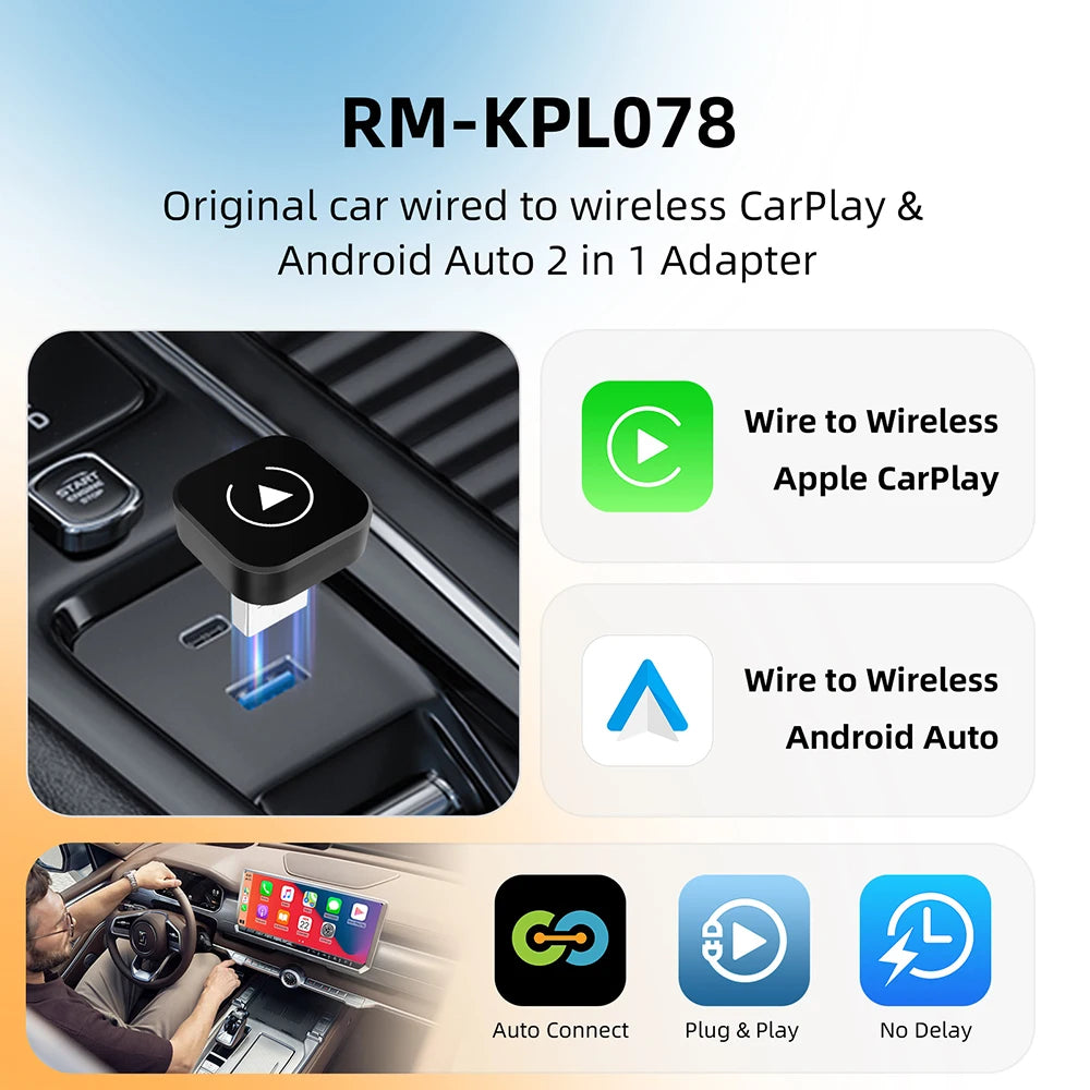 2in1 Wireless CarPlay Dongle Wireless Android Auto Adapter For Car With Wired CarPlay