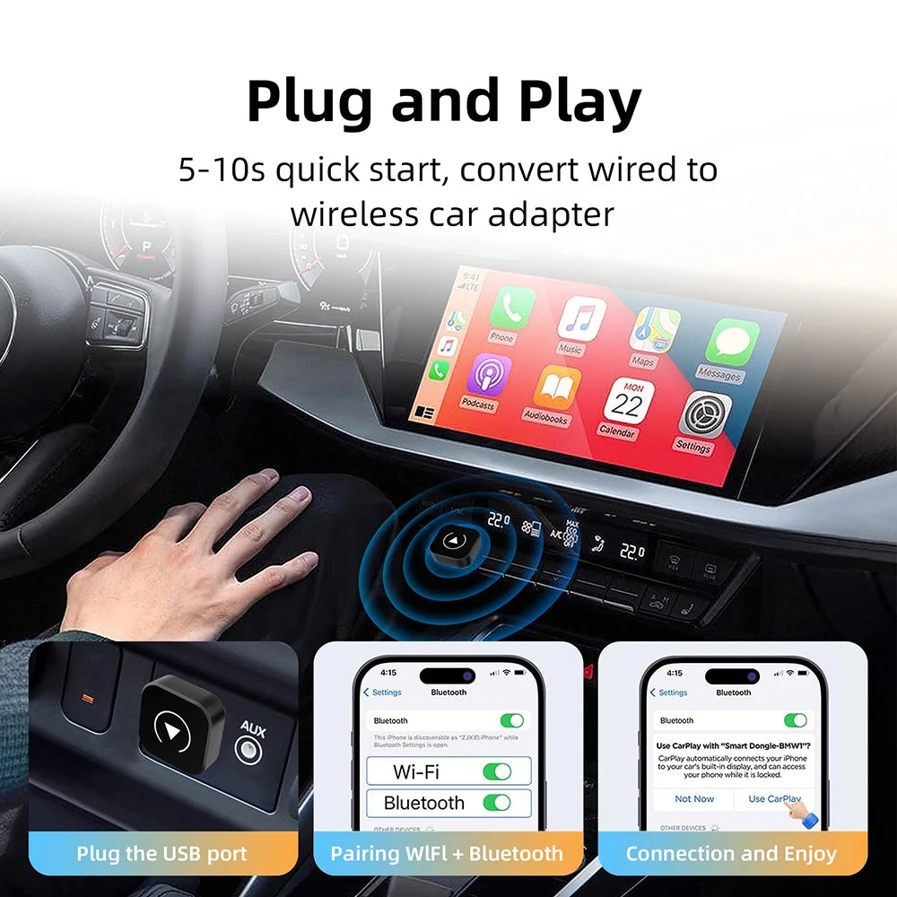 2in1 Wireless CarPlay Dongle Wireless Android Auto Adapter For Car With Wired CarPlay