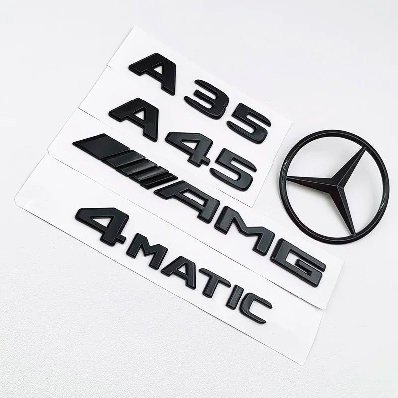 3D ABS Black A35 A45 A160 A180 A200 A250 Logo Letters 4MATIC Badge For Mercedes Benz W176 W177 Car Rear Star Sticker AMG Emblem